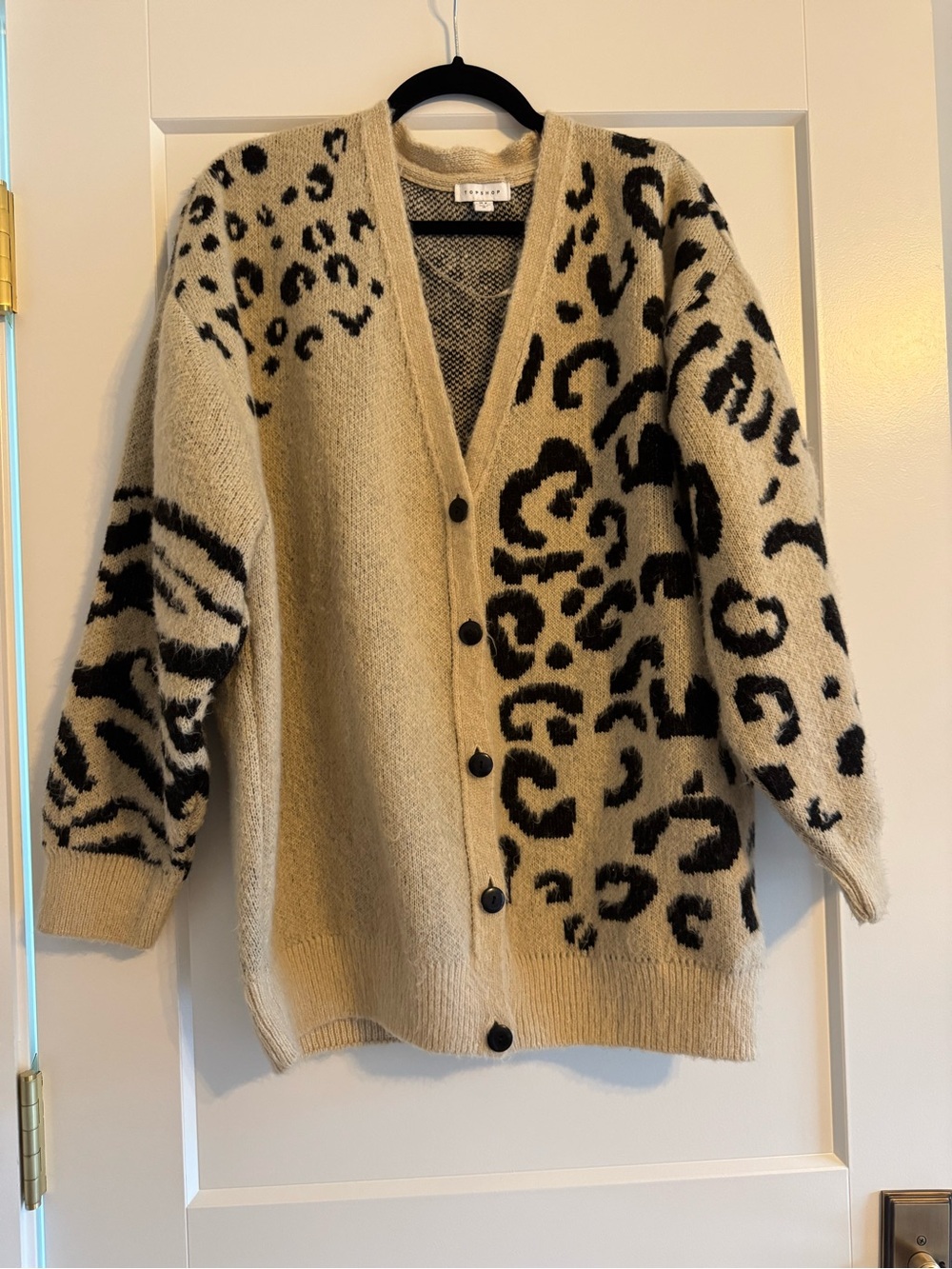 Topshop Leopard-Print Button-Up Sweater Cardigan, Size 8-10
